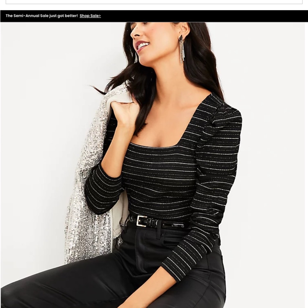 Loft Sparkle Puff Sleeve Square Neck Top - Picture 2 of 10